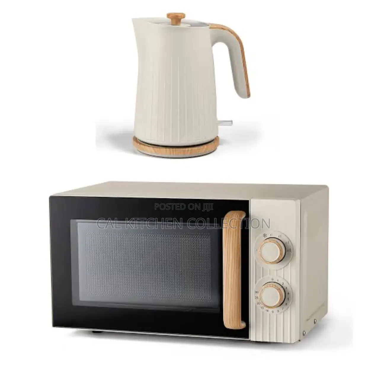 George Home Cream Wood Microwave Kettle Set