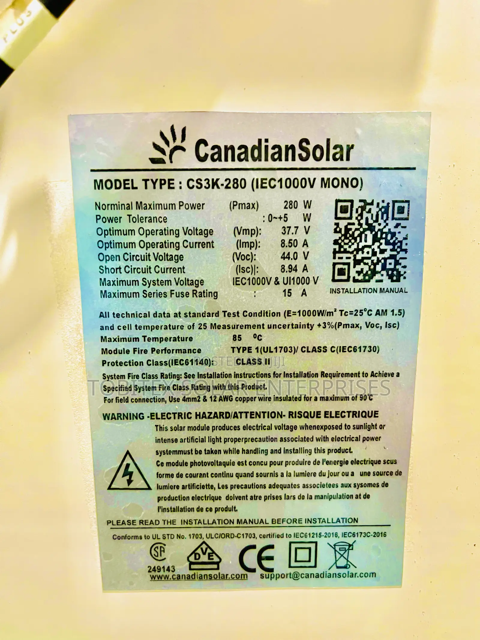 280watts Canadian Solar Panels