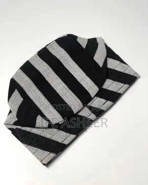 Black Mixed Strip Aso Oke Traditional Cap
