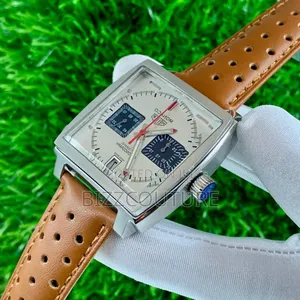 Original Monaco Heuer Brown Genuine Leather Strap Chronograph Watch