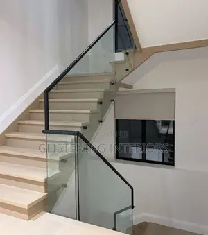 Staircase 10mm Plain Tempered Glass With A Black Profile And Stud