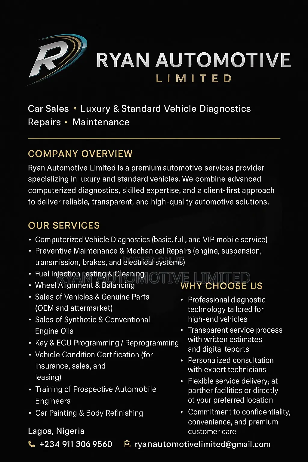 Car Repairs and Services, Vehicle Inspection, Computerized Scanning.