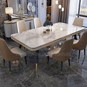 High Quality Imported Unique Luxury Marble Dining Set by 6
