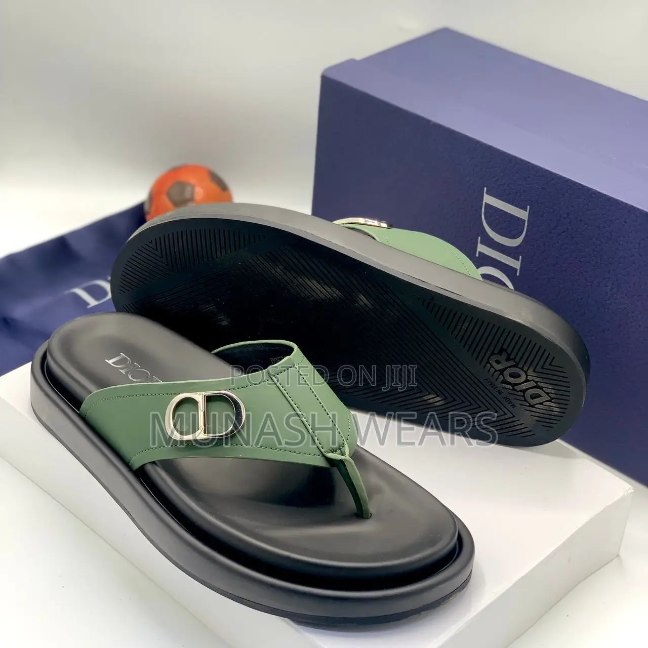 Dior Leather Slipers 40-46,Green and Black
