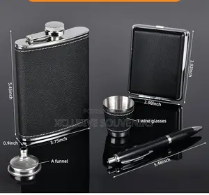 Hip Flask Gift Set With Cigarette Case Shot Cups Funnel And Pen