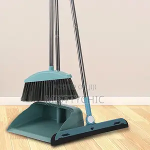 Foldable Soft Bristle Broom and Dustpan Set Hair Free Stand Durable
