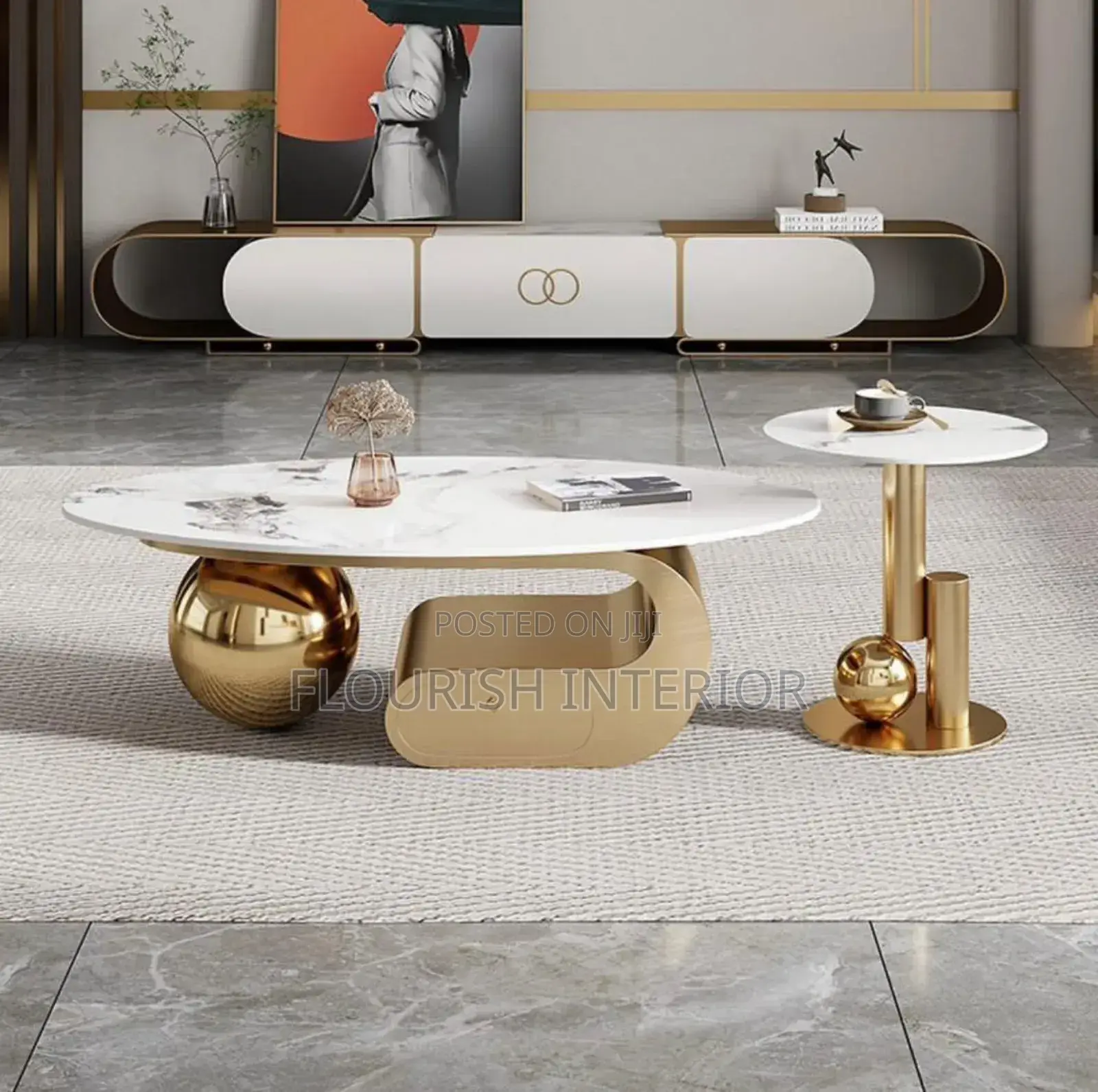 Imported Unique Exquisite Marble Center Table With Side Stool.