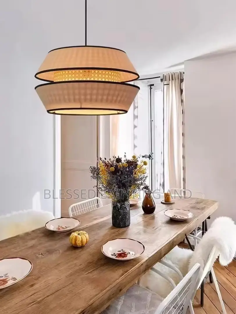 Size 600mm Ratro Rattan Pendant Light Hand Woven Drop Light For