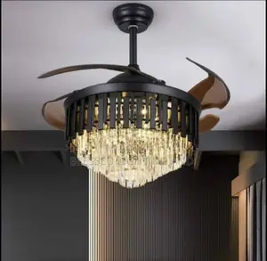 Size 600mm Crystal Ceiling Fan Chandelier for Living Room, Dinnin