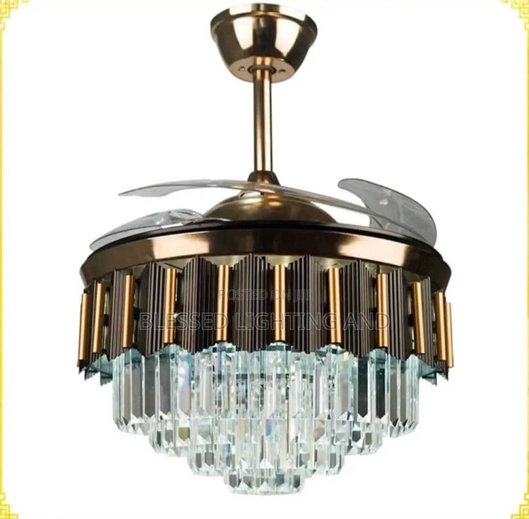 Size 600mm Crystal Ceiling Fan Chandelier for Living Room, Dinnin