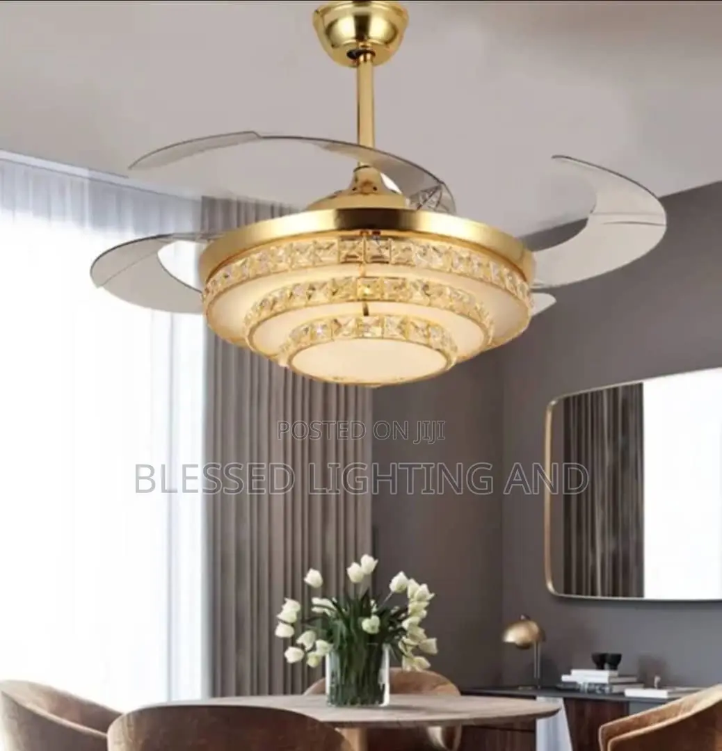 Size 600mm Crystal Ceiling Fan Chandelier for Living Room, Dinnin