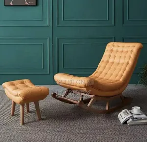 Luxury Relaxing Rocking Chair With Footstool, Beige