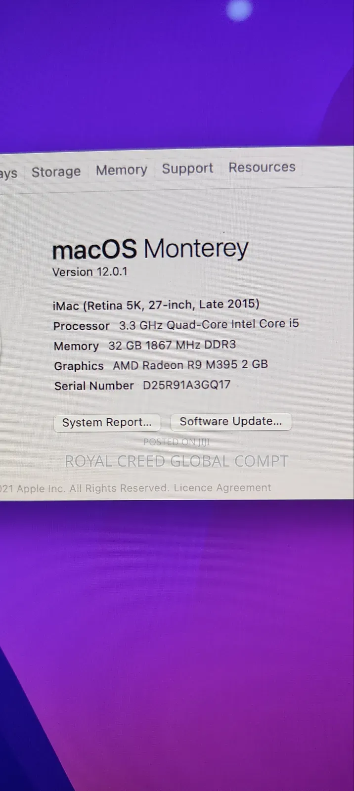 Desktop Computer Apple iMac 32GB Intel Core I5 HDD+SSD 1T