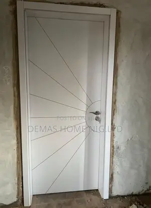 White Wooden Door With Gold Line