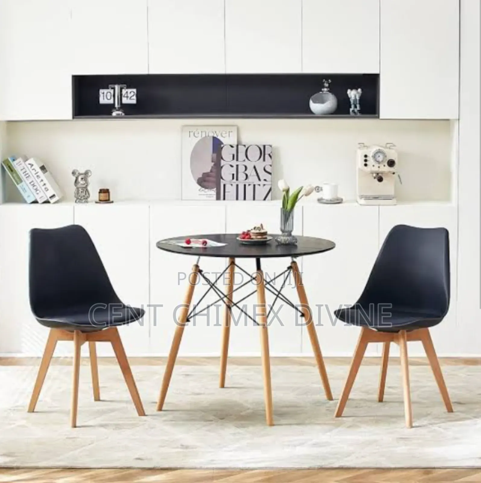 2 Black Crossing Leg Chair With Table