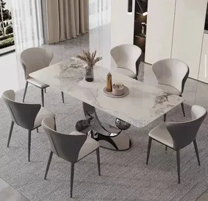 Modern 6 Seater Marble Dining Set With Extendable Table.
