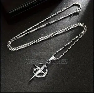 Stylish Silver Compass and Cross Necklace