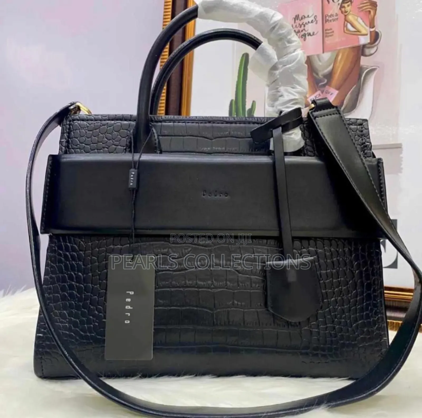Pedro Croc-Embossed Medium Handbag