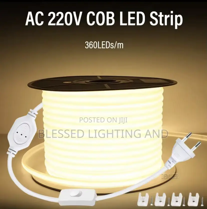 220v Dimmable Cob Led Neon Strip Light With Switch/ Dimmer Eu Plug 288