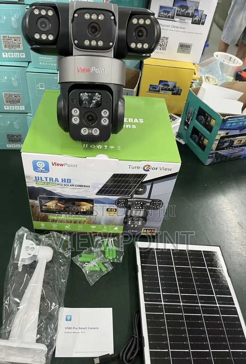 View Point Solar Powered Triple Lens Ptz Cctv Camera