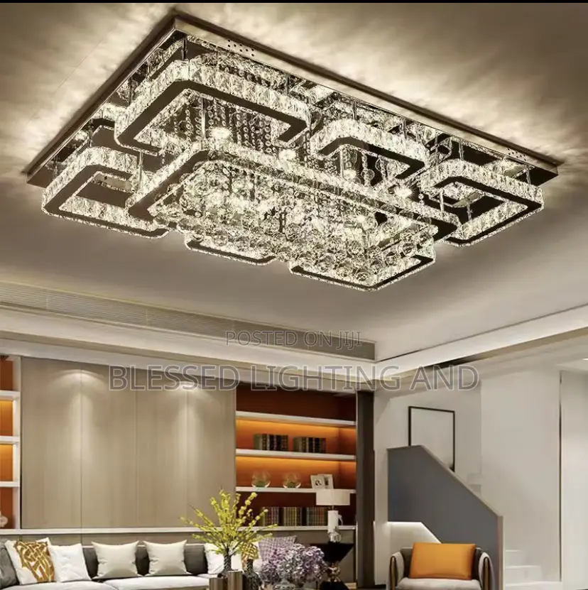Size 900mm Luxury Cube Crystal Ceiling Fitting Chandelier Lights For