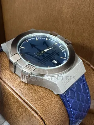 Maserati Silver Blue Leather Strap Watch