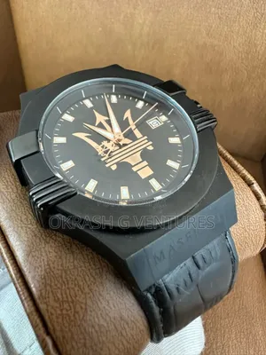 Maserati Black Body/Black Leather Strap Watch