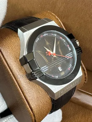 Maserati Silver/Black Leather Strap Watch
