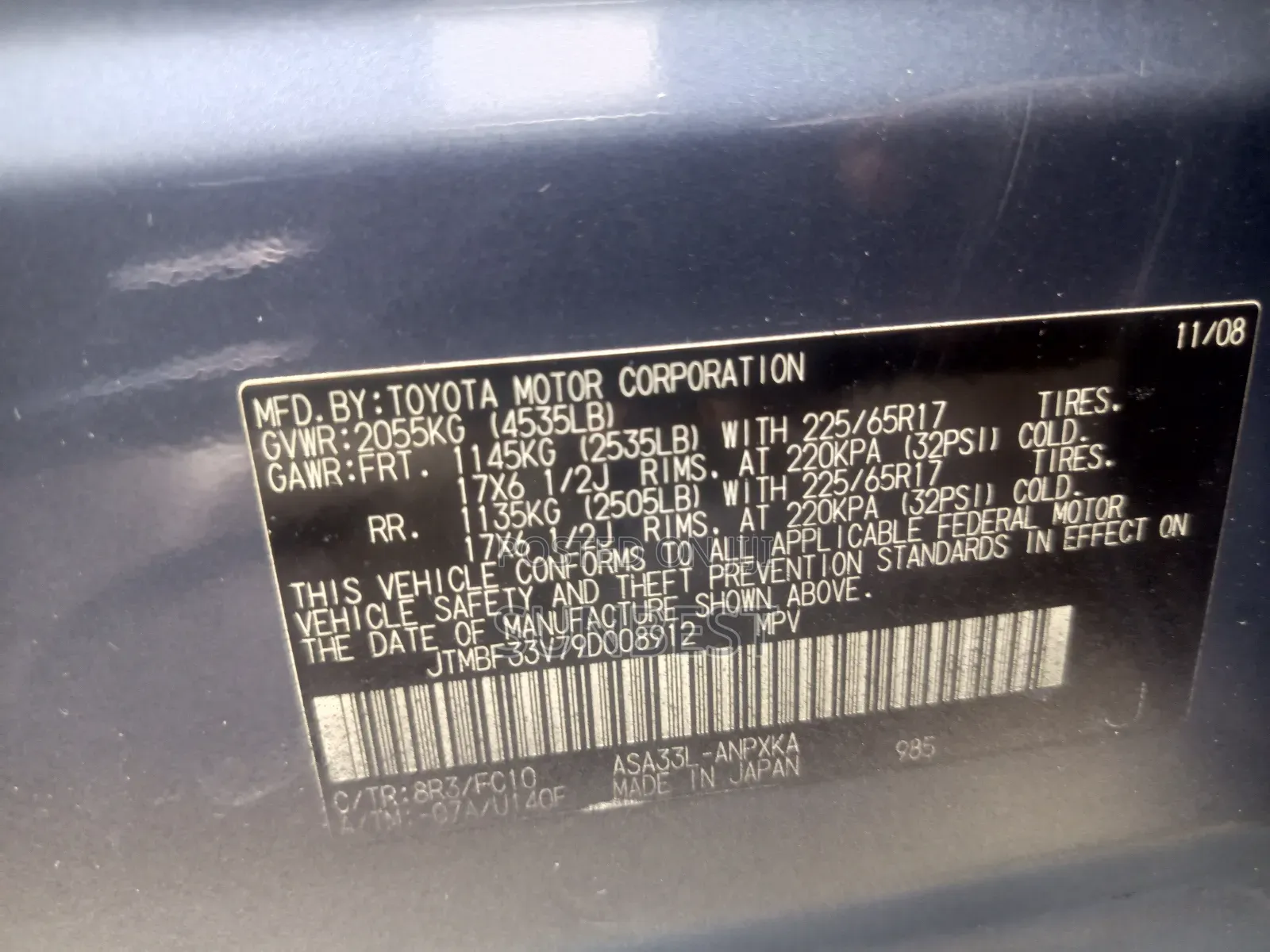 Toyota RAV4 2.5 Limited 2010 Blue