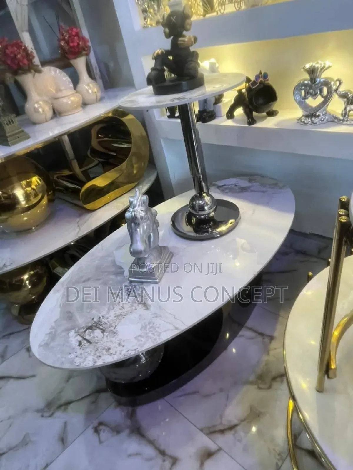 Oval Marble Centre Table and Side Stool