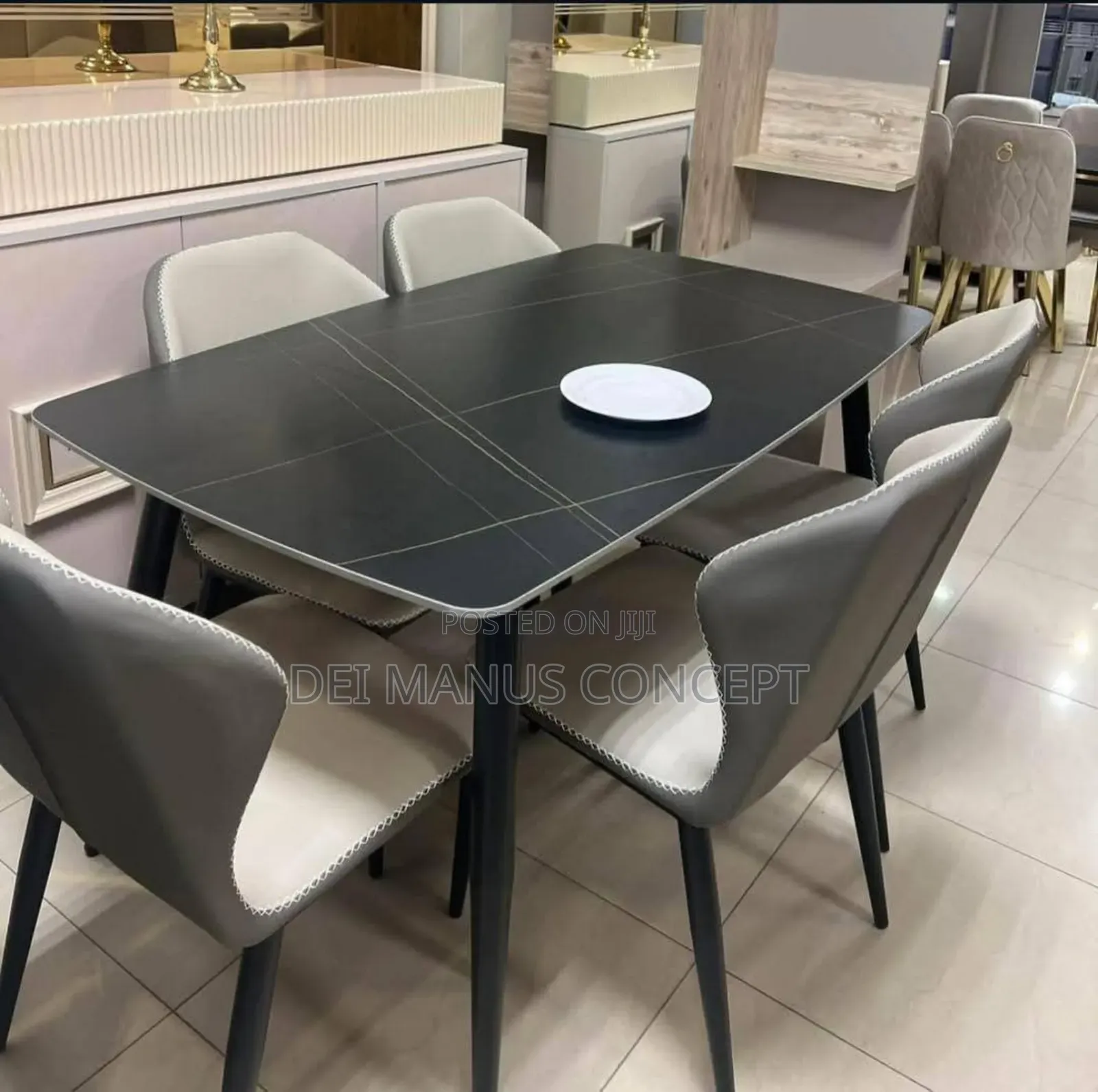 Black Top Marble Dining Table Set