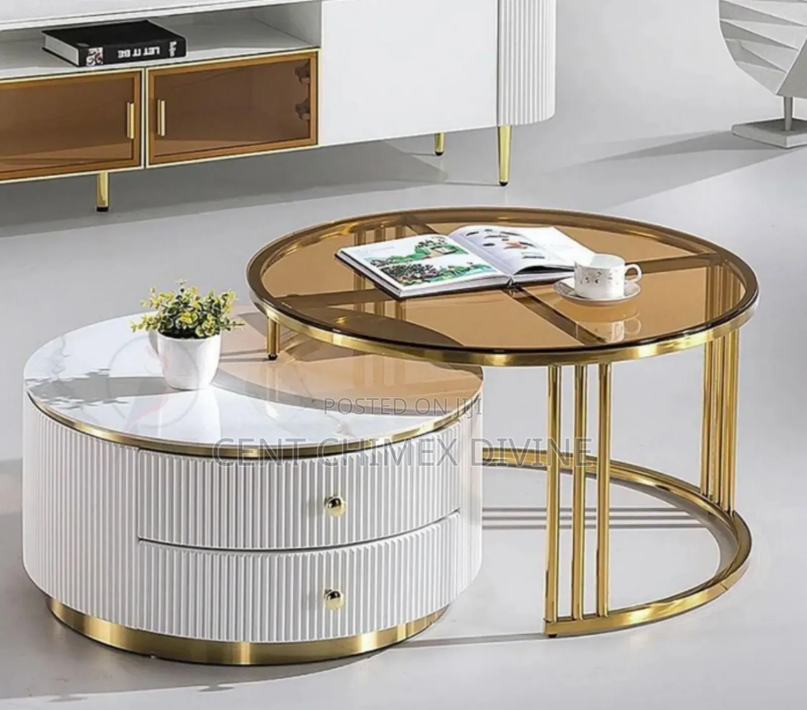 Double Drawer Glass Top Center Table