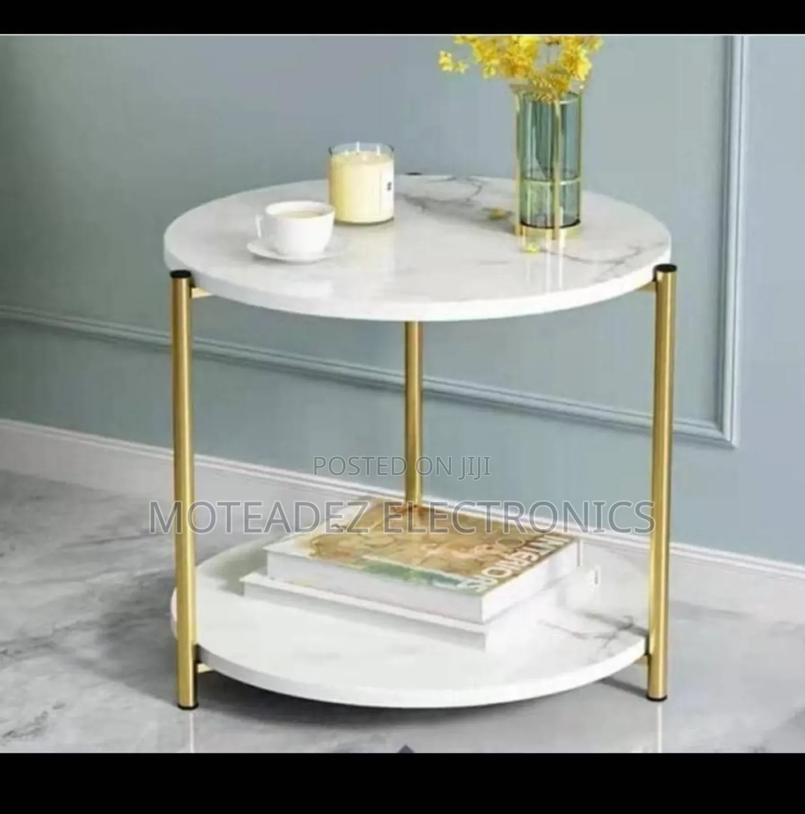 2 Steps Round Shape Corner Side Table/Stool With Gold Plated Stand