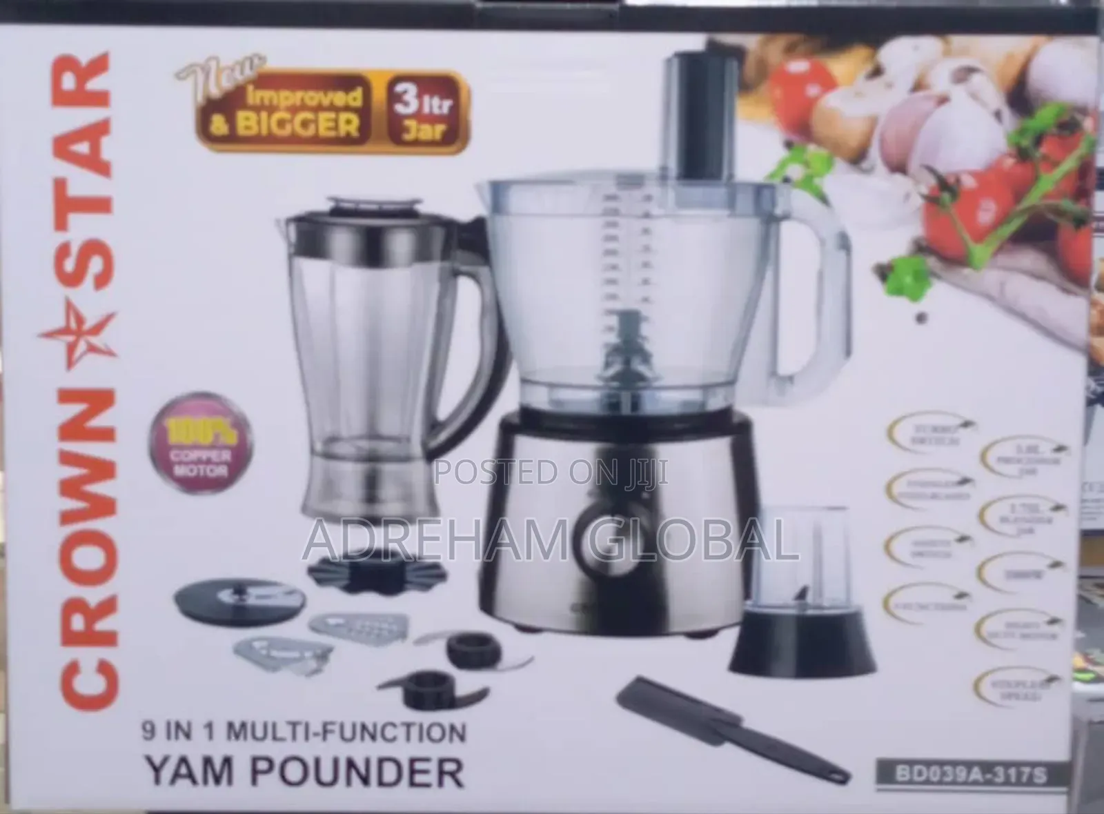 Crown Star 9 in 1 Multl-Function Yam Pounder/Blender