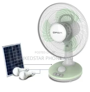 Qasa 12 Inches Rechargeable Table Fan With Solar And Bulbs