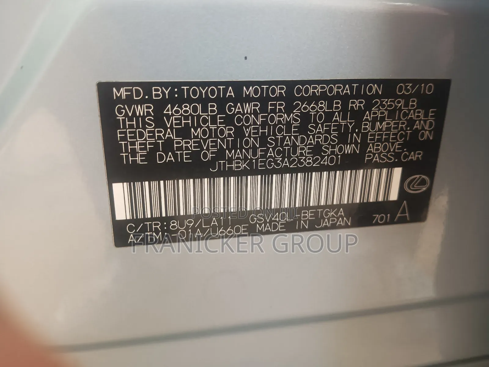 Lexus ES 350 2010 Green