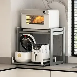2-Tier Pull Out Microwave Oven Rack, Countertop Height Adjustable