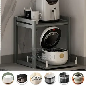 2-Tier Pull Out Microwave Oven Rack, Countertop Height Adjustable