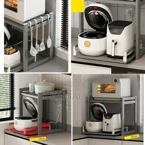 2-Tier Pull Out Microwave Oven Rack, Countertop Height Adjustable