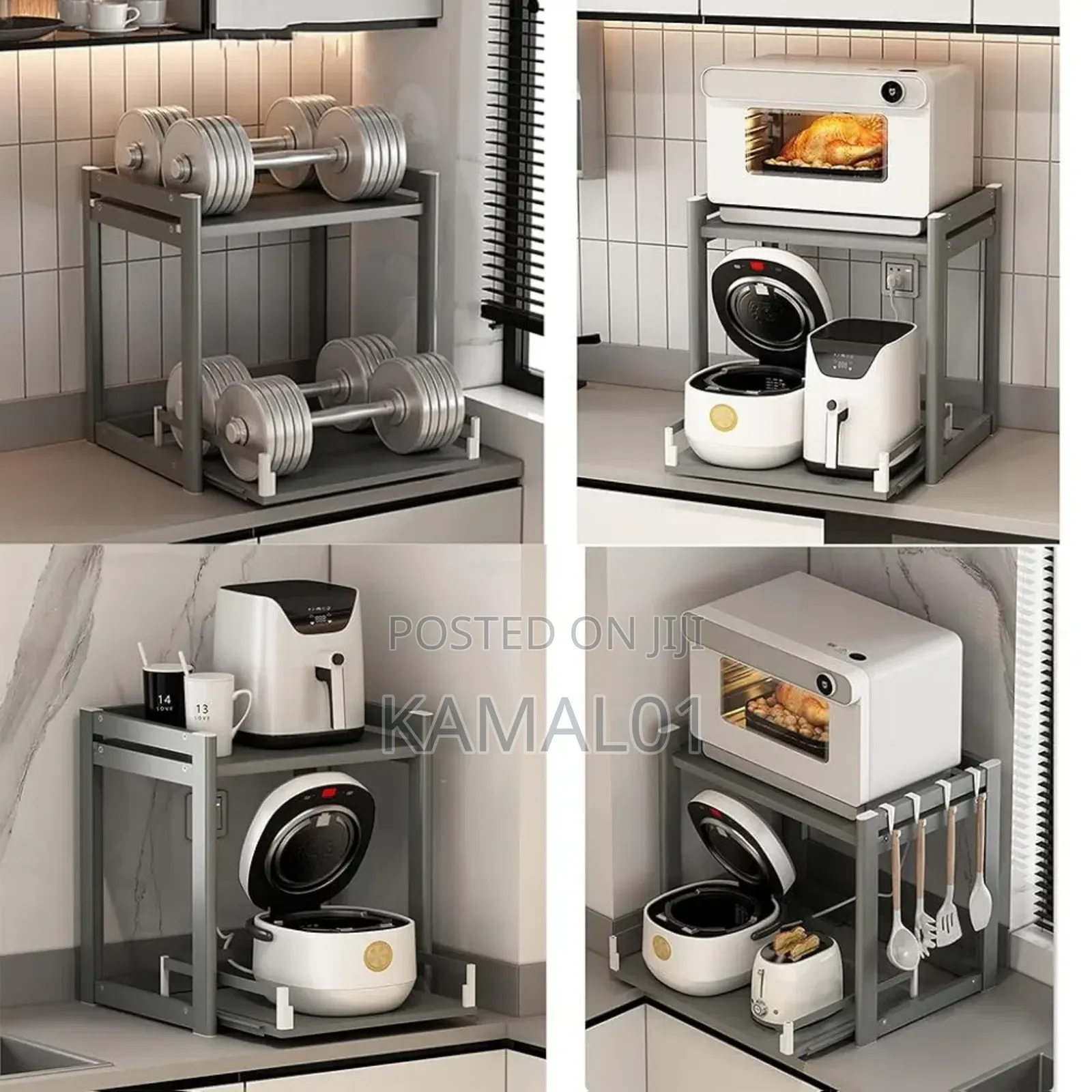 2-Tier Pull Out Microwave Oven Rack, Countertop Height Adjustable