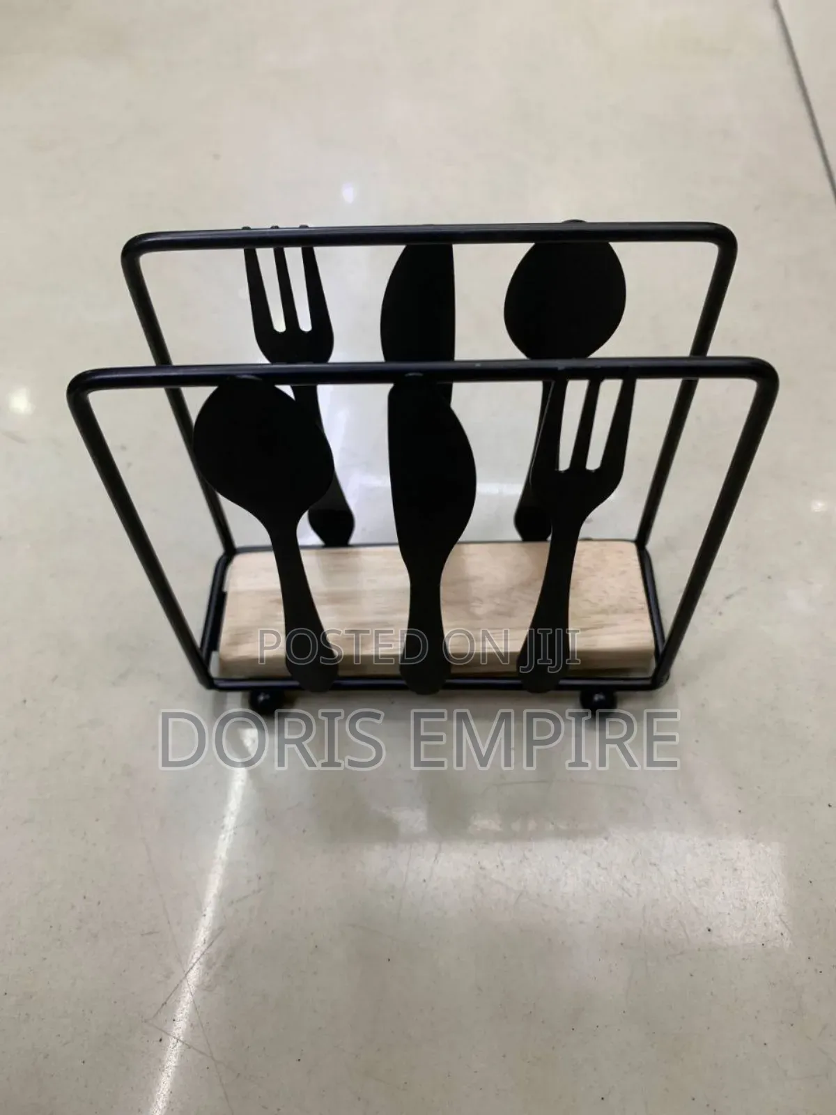 Quality Black Serviette Holder With Wooden Base.
