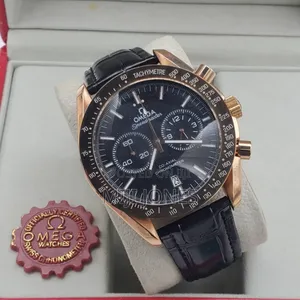 Omega Speedmaster Lookalike - Black Leather Strap, Battery Powered*