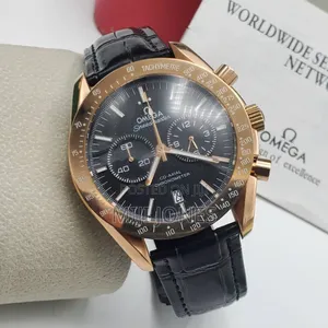 Omega Speedmaster Lookalike - Black Leather Strap, Battery Powered*