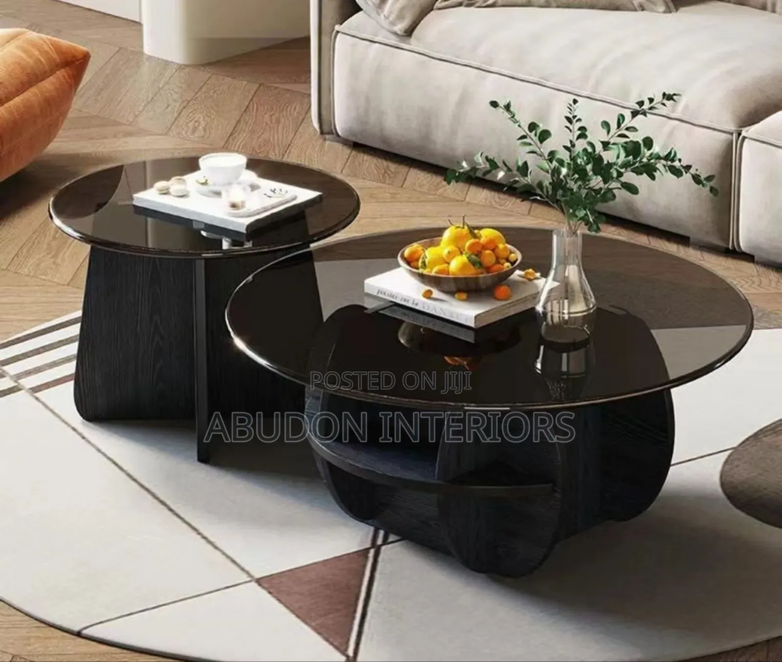 New Black Round Center Table With Side Stool