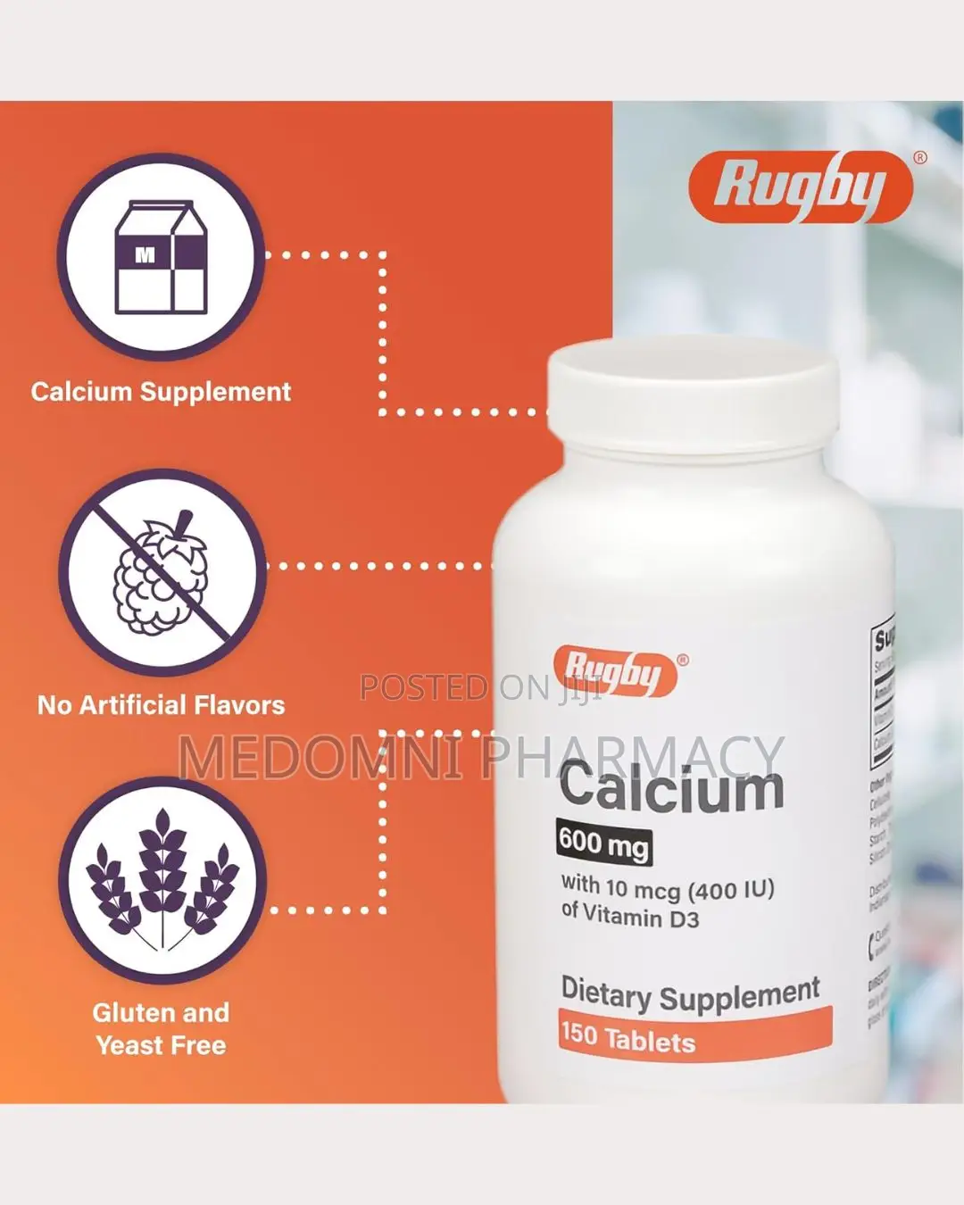 Rugby Calcium 600mg – Bone Teeth Support, 60 Tablets