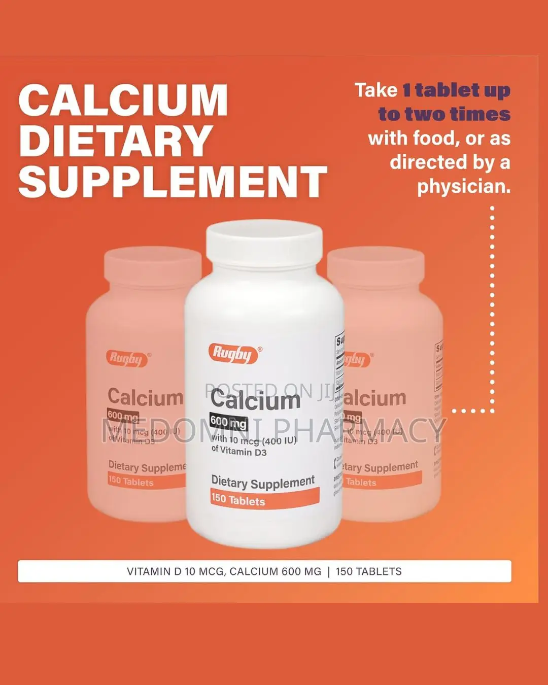 Rugby Calcium 600mg – Bone Teeth Support, 60 Tablets