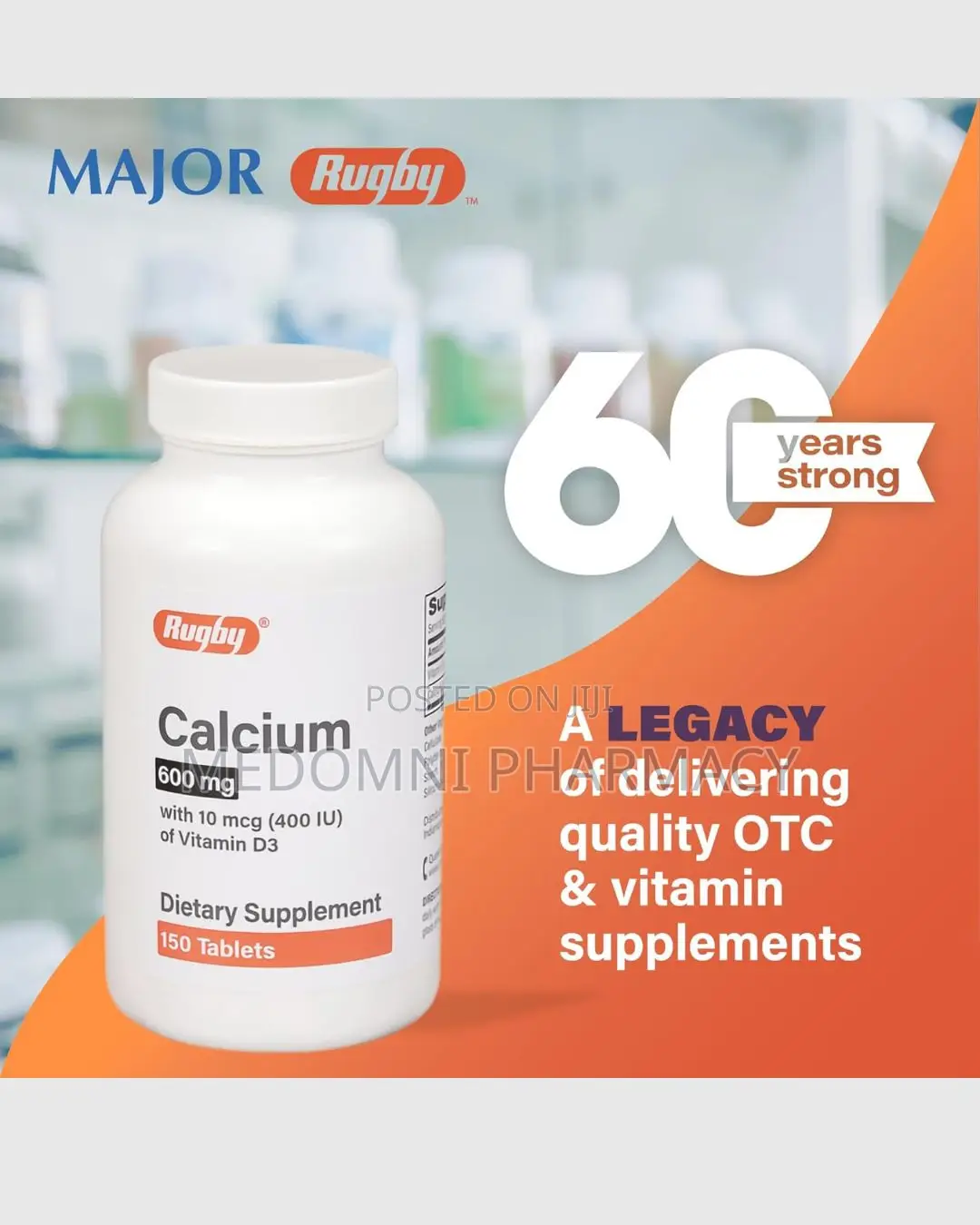 Rugby Calcium 600mg – Bone Teeth Support, 60 Tablets