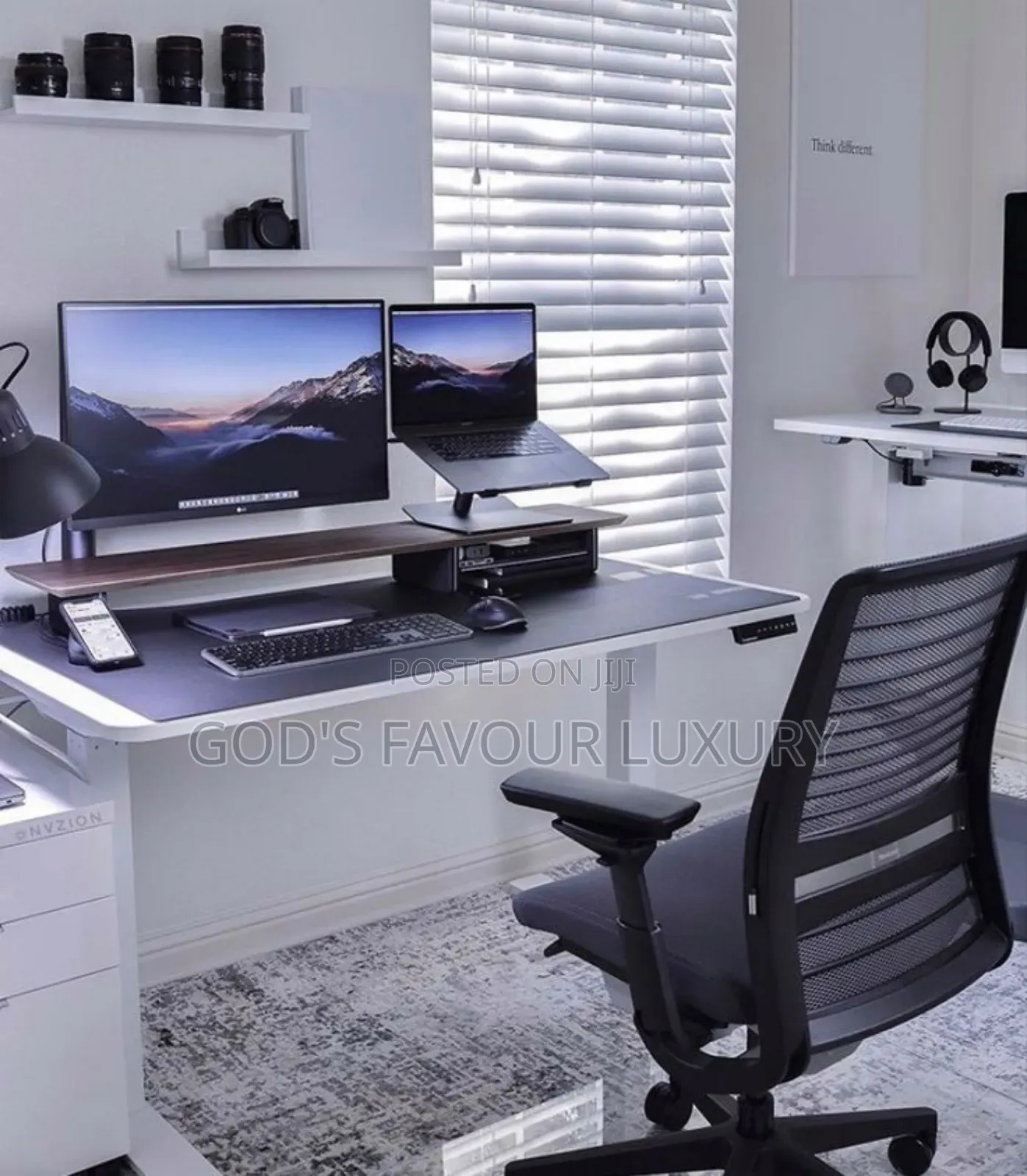 Electric Adjustable Height Table and Office Chair