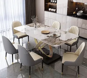 Newly Decorated Marble Top Dining With 6 Portable Unique Chairs