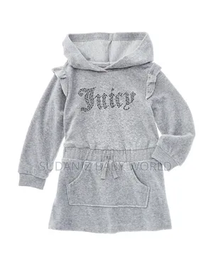 Kids' Little Girl's Logo Velour Hooded Dress in Grey
